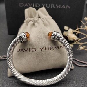100% Authentic David Yurman Sterling Silver Cable Cuff Bracelet with Citrine